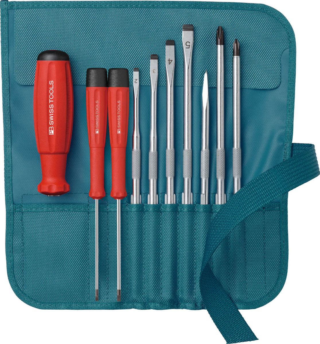 PBスイスツールズ ロールアップケース付差替式ドライバーセット9本組 ペトロール PB 8218.PE PB Swiss Tools PBSwissTools スイスグリップドライバー