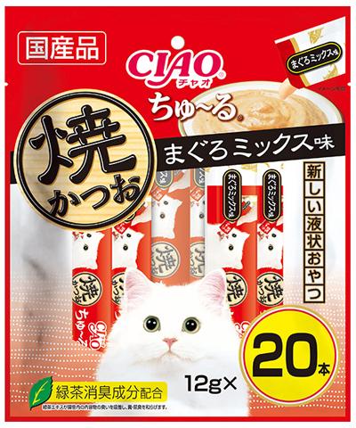 猫用おやつ CIAO 焼かつおちゅ～るタイプ まぐろミックス味 14g×20本入 いなばペットフード 20R113ヤキカツオチルマグロM20