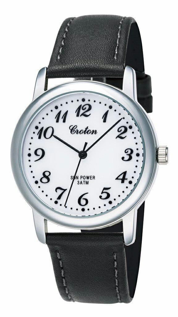 □「返品種別」について詳しくはこちら□メーカー保証期間 1年◇◆　CROTON　◇◆ソーラータイプの腕時計です。◆駆動方式：ソーラー◆防水：日常生活防水■　仕　様　■カラー：文字板・ホワイト系、ケース・シルバー系、バンド・ブラック系精度：平均月差 ±20秒ケース：合金ベゼル：合金裏ぶた：ステンレスガラス：ミネラルガラスバンド：牛革バンド幅：18mm中留：尾錠ケースサイズ：41.5×34.5mm(H×W)腕周り：13.5〜19cm厚さ：8.3mm時計＞国内ブランド腕時計　メンズ＞CROTON（クロトン）