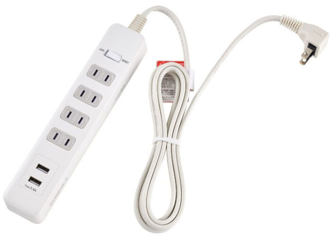 ELPA 集中スイッチ付USBタップ（4個口+USB2ポート・2m） WLS-4232BUA(W) [WLS4232BUAW]
