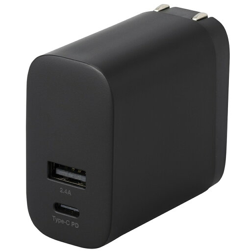 ナカバヤシ 30W PD充電対応 USB Type-C 1ポート USB-A 1ポート充電器 (ブラック) JYU-ACU07BK ナカバヤシ 30W PD充電対応 USB Type-C 1ポート USB-A 1ポート充電器 (ブラック) JYU-ACU07BK