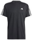 アディダス メンズ トレイン エッセンシャルズ スリーストライプス トレーニング半袖Tシャツ(ブラック/ホワイト・サイズ:J/M) BXH41-IB8150-J/M adidas