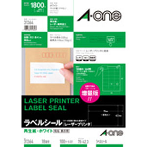 エーワン レーザープリンタ再生紙ラベル ホワイト(A4 18面 上下余白付)100シート 31364(エ-ワン) エーワン レーザープリンタ再生紙ラベル ホワイト(A4 18面 上下余白付)100シート 31364(エ-ワン)