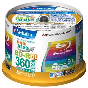 VBR260YP50V1 バーベイタム 4倍速対応BD-R DL 50枚パック　50GB ホワイト プリンタブル Verbatim