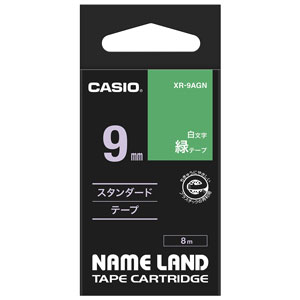 乐天商城 - カシオ テープカートリッジ スタンダードテープ（9　幅/緑テープ/白文字） CASIO NAME LAND（ネームランド） XR-9AGN
