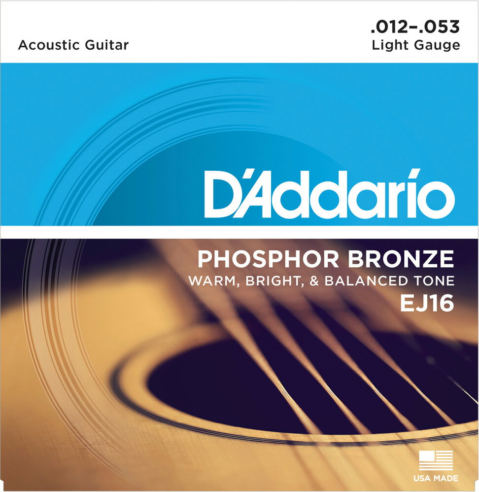 ダダリオ アコースティックギター弦（Light .012-.053） EJ-16 D'Addario　PHOSPHOR BRONZE