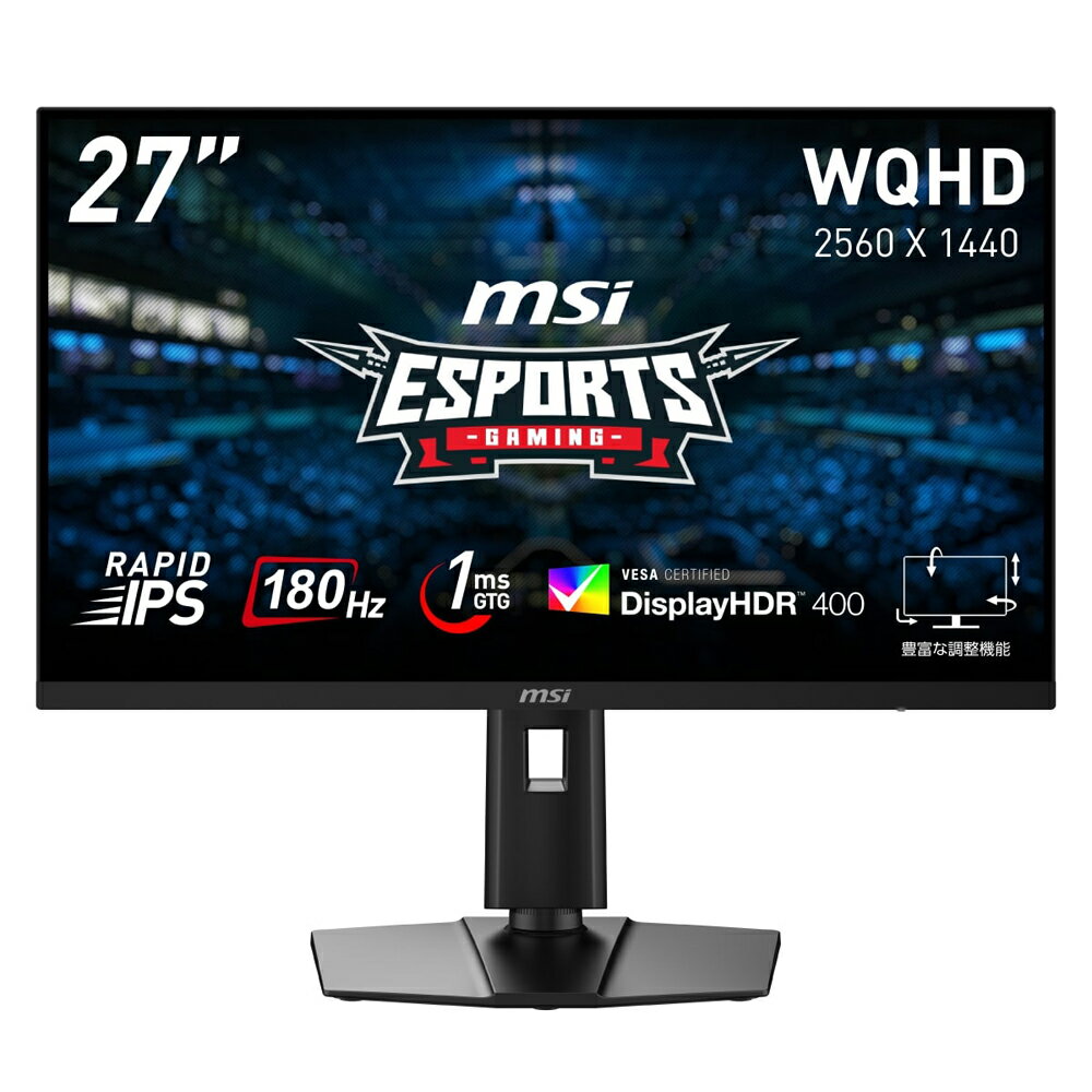 MSI 27型 ゲーミング液晶ディスプレイ (WQHD/ RAPID IPS/ノングレア/1ms（GTG）/180Hz/HDMI/DisplayPort/DisplayHDR 400/アンチフリッカー/ブルーライトカット） G274QPF-E2