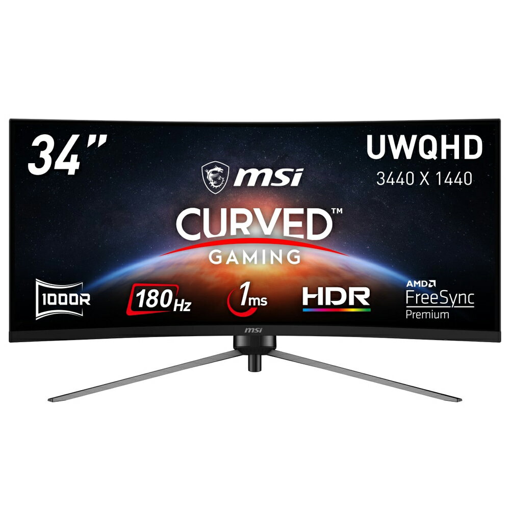 MSI 34 ߥ󥰱վǥץ쥤 (UWQHD/VA/Υ󥰥쥢/1msMPRT/180Hz/HDMI/DisplayPort/AMD FreeSync Premium/եå/֥롼饤ȥåȡ MAG꡼ MAG-345CQR