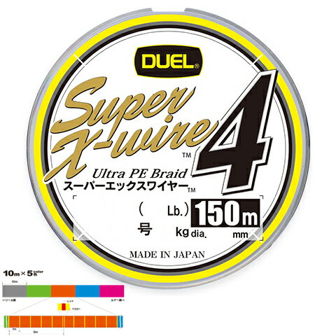 DUEL スーパーエックスワイヤー4 150m 5色×10m(0.8号/14lb) H3586N-5CR デュエル PEライン