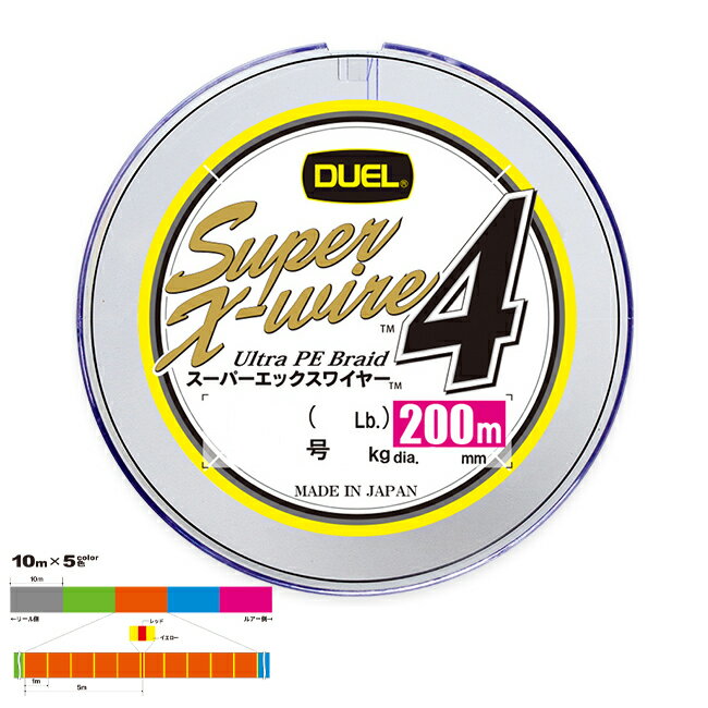 PE - DUEL スーパーエックスワイヤー4 200m 5色×10m(0.6号/12lb) H3588N-5CR デュエル PEライン