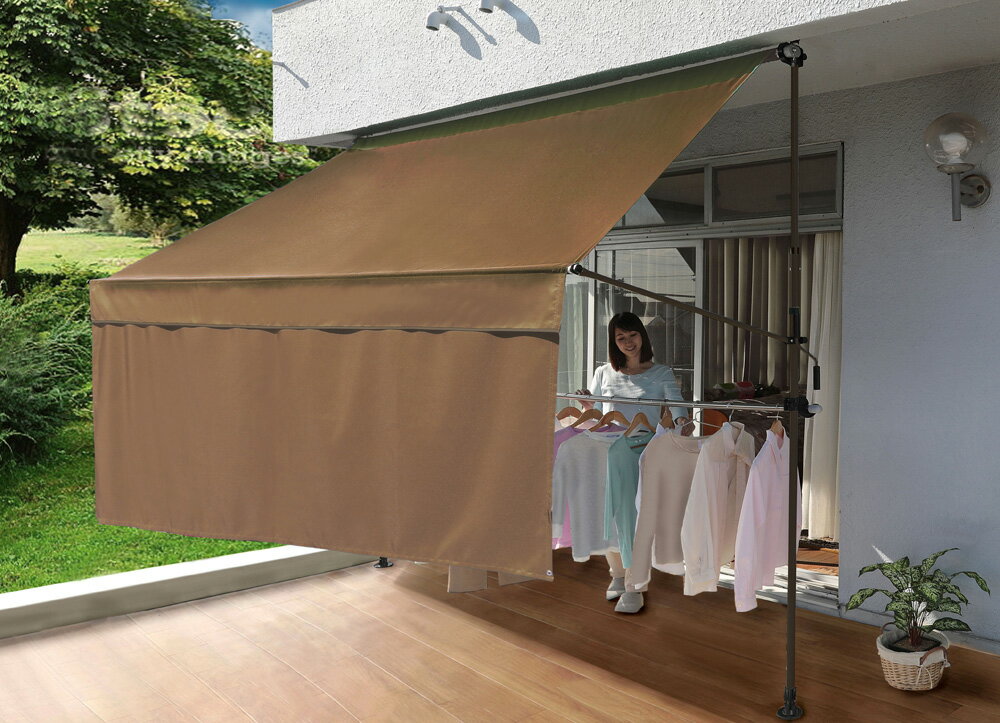 タック 物干し竿付き前幕オーニング（2mブラウン） TAN-904-20A(BR)