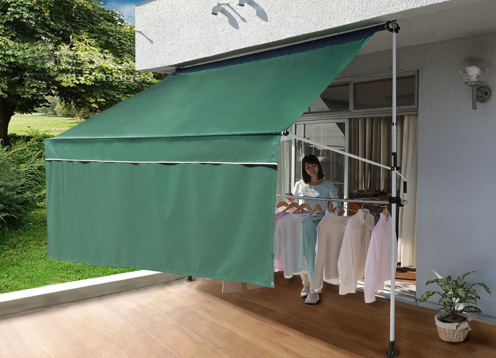 タック 物干し竿付き前幕オーニング（2mグリーン） TAN-905-20A(GN)