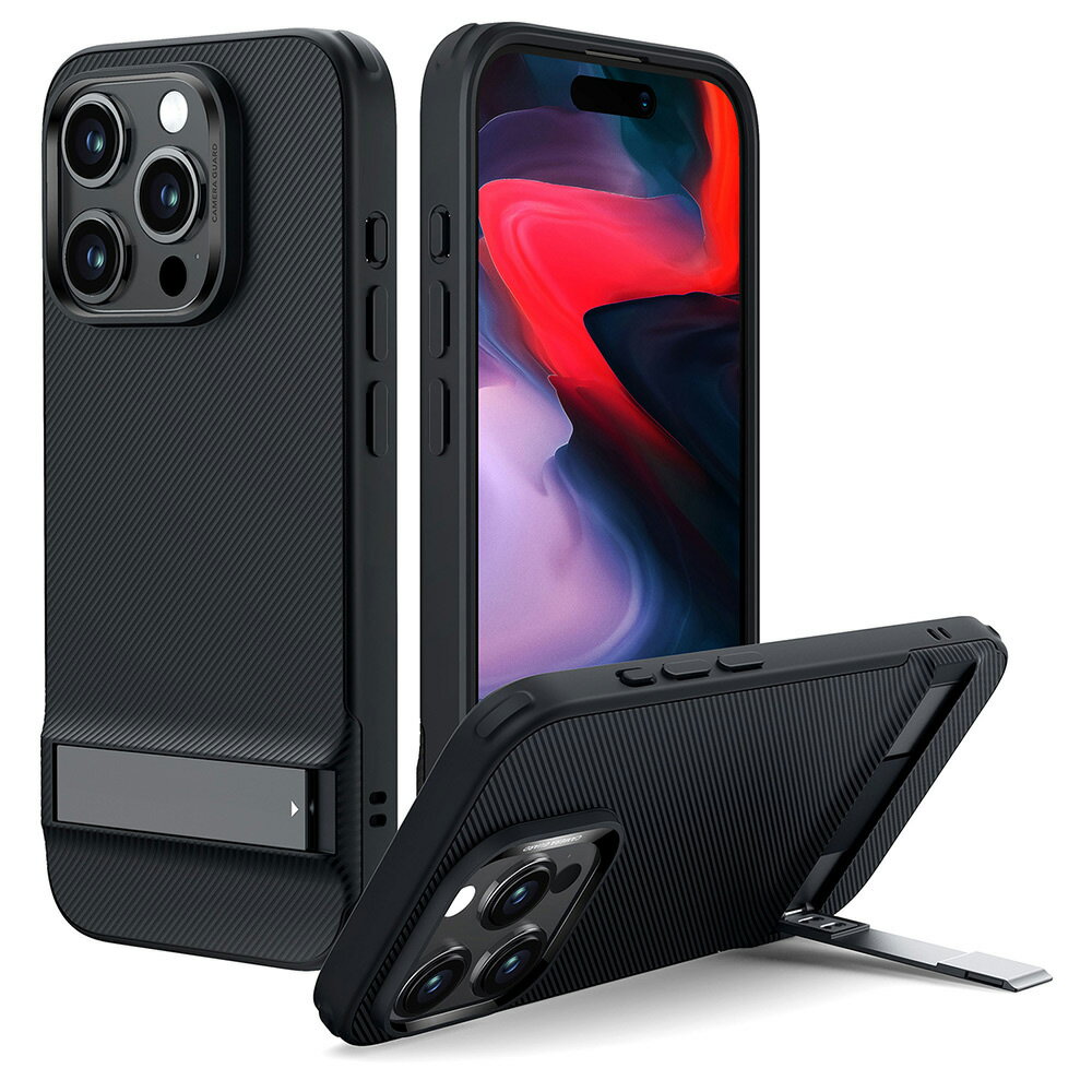 ESR iPhone 15Pro用 3wayスタンドモード対応スマホケース（Black） Boost Kickstand Case Compatible ESR355