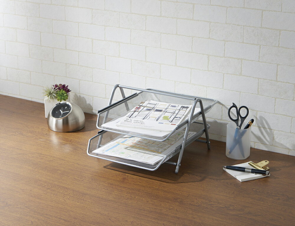 パール金属 ファイルトレー2段 (シルバー) N-7582(パ-ル) [N7582パル]