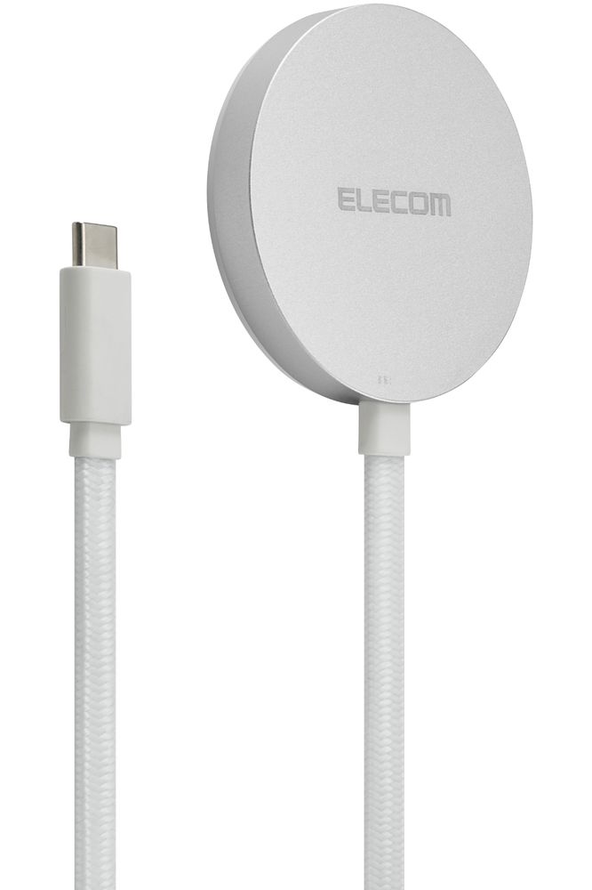 エレコム マグネットQi2規格対応 ワイヤレス充電器 15W 卓上 ケーブル一体型 平型メッシュケーブル 1m（シルバー） W-MA05SV