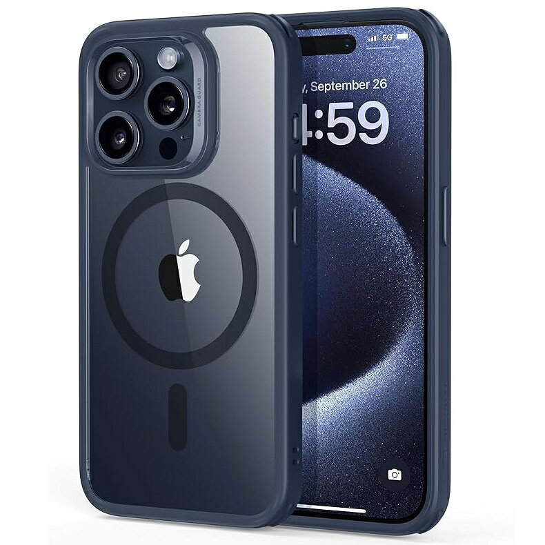 ESR iPhone 15 Pro用 MagSafe対応 ハイブリッドケース 米軍MIL規格（クリアダークブルー） Classic Hybrid Case (HaloLock) Compatible ESR380