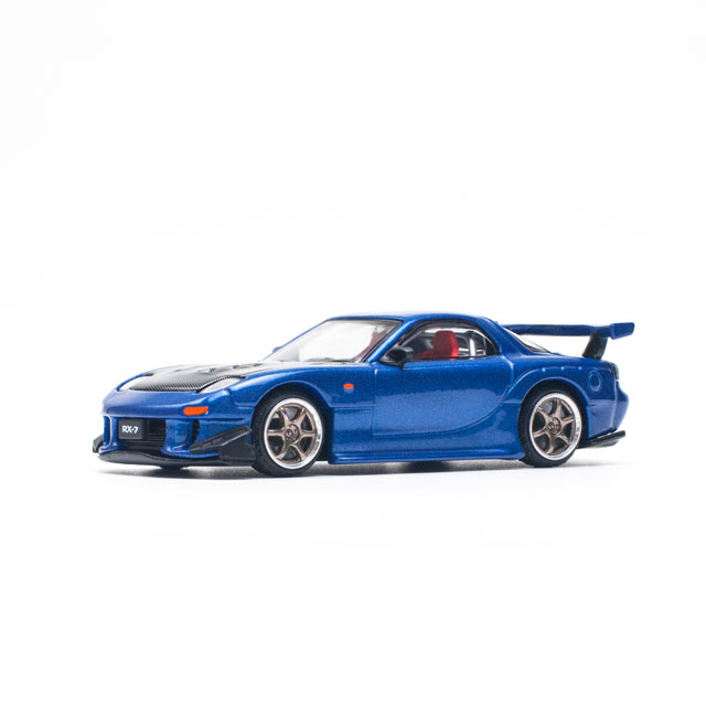 POP RACE 1/64 MAZDA RX-7 (FD3S) RE-AMEMIYA WIDEBODY METALLIC BLUE ミニカー