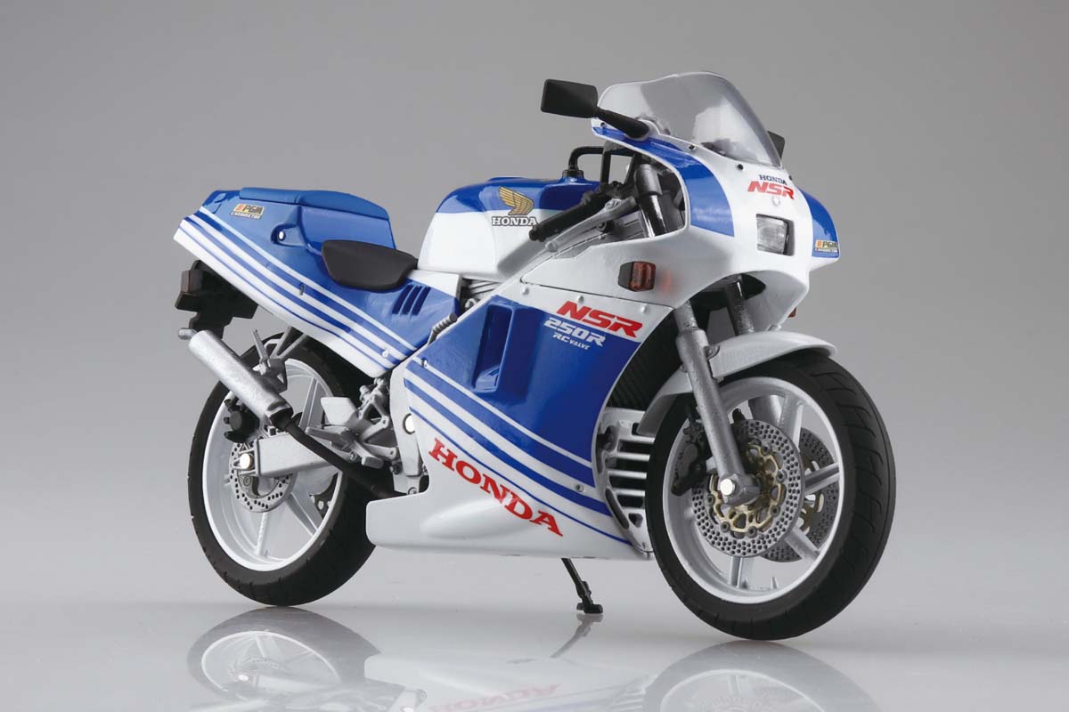 アオシマ（スカイネット） 1/12 完成品バイク Honda NSR250R ’88 テラブルー/ロスホワイト【11574】 塗装済完成品