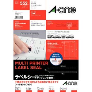 乐天商城 - エーワン プリンタ兼用ラベルシール（下地がかくせて透かしても読めない修正タイプ）A4判　46面・12シート（ホワイト） 31671
