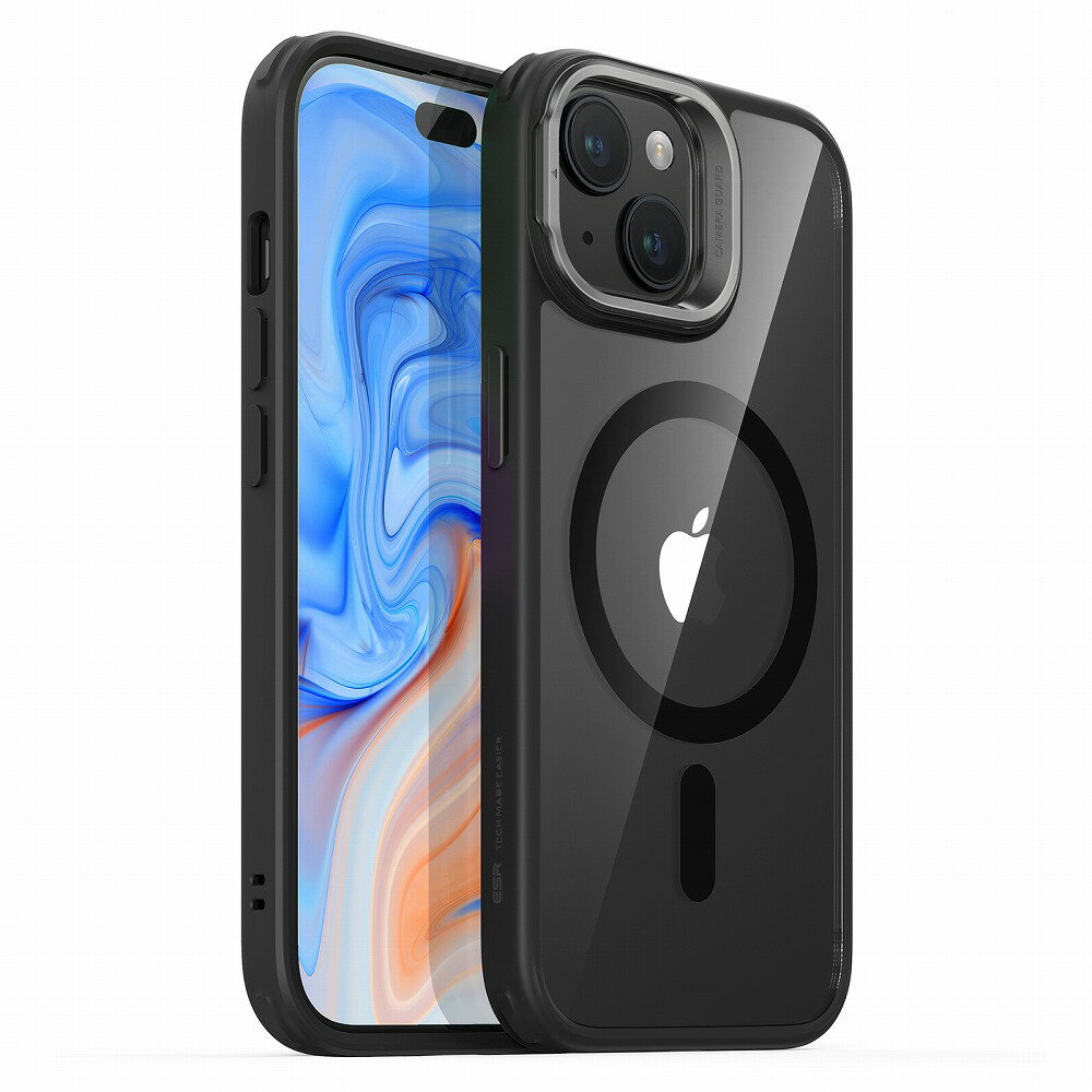 乐天商城 - ESR iPhone 15 Plus用 MagSafe対応 隠れスタンド付きハイブリッドケース（クリアブラック） Classic Hybrid Case with Stash Stand (HaloLock) ESR362