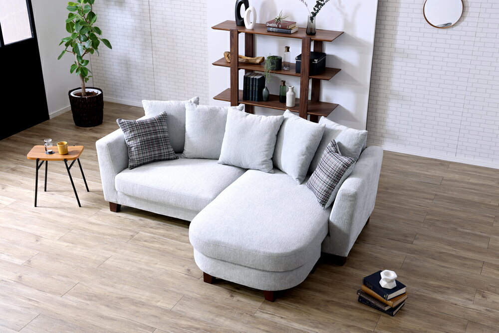 関家具 カウチソファ (ライトグレー/チェックベージュ) 352819 To Meet プラズム [352819]