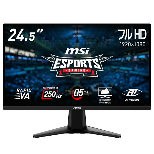 MSI|エムエスアイ ゲーミング液晶ディスプレイ(24.5型/RAPID VA/フルHD 1920×1080/250Hz/0.5ms/HDR/HDMI2.0b/DP1.4/VESA/PIP・PBP対応/3年保証)(ブラック) MAG-255XFV MSI|エムエスアイ ゲーミング液晶ディスプレイ(24.5型/RAPID VA/フルHD 1920×1080/250Hz/0.5ms/HDR/HDMI2.0b/DP1.4/VESA/PIP・PBP対応/3年保証)(ブラック) MAG-255XFV