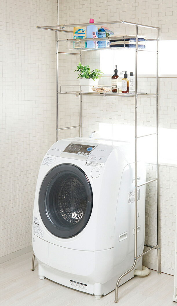 ベストコ ステンレス伸縮式洗濯機ラック ハンガー掛け付（ライトグレー） NY-279(ベストコ) [NY279ベス..