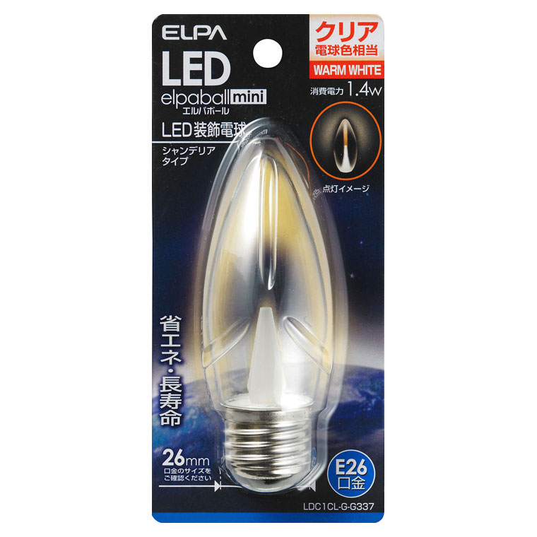 ELPA LEDシャンデリア球（クリア電球色相当） LDC1CL-G-G337 [LDC1CLGG337]