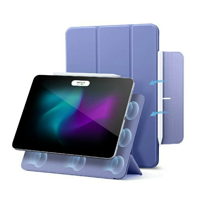ESR iPad Pro 13インチM5(2025) M4(2024)用 Rebound Magnetic 強力マグネット吸着式のスリムな三つ折りスタンドケース(ラベンダー) ESR512