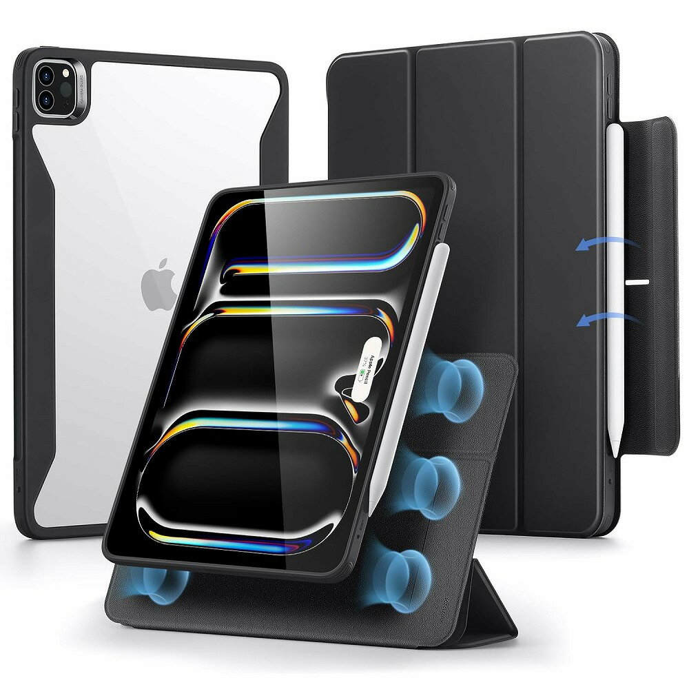 ESR iPad Pro 13インチM5(2025) M4(2024)用 Rebound Hybrid 360 - 縦置き/横置きスタンド＆Pencilホルダー付き、取り外し可能マグネットカバー(ブラック) ESR514
