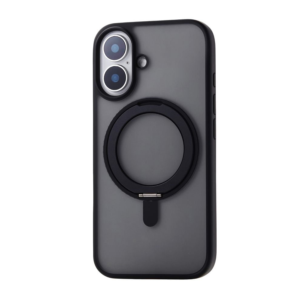 エレコム iPhone 16用 ハイブリッドケース 衝撃吸収 カメラレンズ保護設計 磁力吸着ワイヤレス充電対応 スタンド機能付 硬度5H（ブラック） PM-A24AMAGSTBK