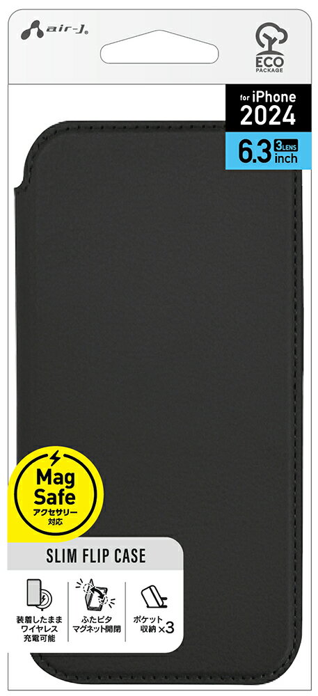 乐天商城 - エアージェイ iPhone 16 Pro用 MagSafe対応 スリム手帳型ケース（ブラック） air-J AC-P24P-PMBBK