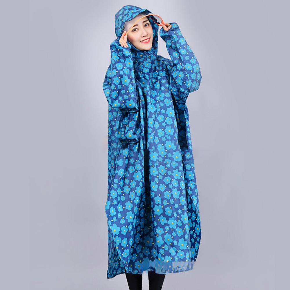 LYRA115-1A-2C BACKYARD FAMILY(バックヤードファミリー) レディース フード付き レインコート（ブルー×フラワー・サイズ：L）