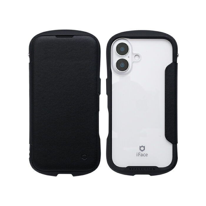 Hamee iPhone 16用 ダイアリークリアケース iFace Reflection（ブラック） 41-980293