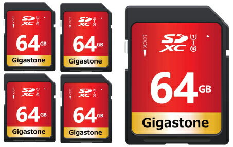 GJSXR-64GU1-RED-5PK Gigastone|ギガストーン SDXCメモリーカード 64GB Class10 UHS-I V10【5枚セット】 GJSXR-64GU1-RED-5PK Gigastone|ギガストーン SDXCメモリーカード 64GB Class10 UHS-I V10【5枚セット】