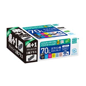 エコリカ ［エプソン IC6CL70L、ICBK70L 互換］リサイクルインクカートリッジ（6色パック＋ブラックインク1本） ecorica ECI-E70L6P+BK
