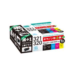 エコリカ ［キヤノン BCI-321+320/5MP+黒 互換］リサイクルインクカートリッジ （5色パック＋ブラックインク1本） BCI-321+320/5MP+黒 互換リサイクルインクカートリッジ ECI-C3215P+BK