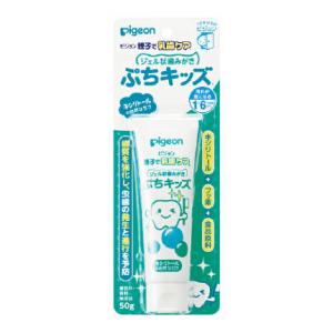 【返品種別A】□「返品種別」について詳しくはこちら□※仕様及び外観は改良のため予告なく変更される場合がありますので、最新情報はメーカーページ等にてご確認ください。◆歯の汚れやむし歯が気になってくる、離乳食卒業の頃から。◆1才6ヵ月頃からの乳歯の性質を考えてつくられたジェル状歯みがきです。◆歯の再石灰化を促進し歯質を強化する薬用成分フッ素（フッ化ナトリウム）配合。むし歯の発生と進行を予防します。◆むし歯の原因となる酸をつくらないキシリトール配合(湿潤剤）。◆デリケートな乳歯を傷つけにくい、ソフトな清掃剤（無水ケイ酸）使用。◆発泡剤無配合で泡立たず、すみずみまでていねいにみがけます。◆キシリトールの自然な甘さ。ミントタイプの香料不使用で、赤ちゃんが嫌がりません。■成分：基剤：精製水湿潤剤：キシリトール、PG清掃剤：無水ケイ酸粘結剤：カルボキシメチルセルロースNa薬用成分：フッ化ナトリウム保存料：安息香酸Na、エチルパラベン■内容量：50gピジョン広告文責：上新電機株式会社(06-6633-1111)日用雑貨＞バス・トイレ・洗面＞洗面＞オーラルケア＞歯磨き粉