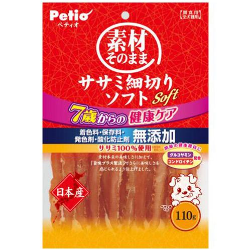 【返品種別B】□「返品種別」について詳しくはこちら□※仕様やパッケージは、リニューアルなどの理由で変更になっている場合がございます。予めご了承下さい。※お手元に届きました商品(パッケージ)の原材料や成分などの仕様を、必ず開封前にご確認の上、ご使用下さい。◆良質たん白質豊富な鶏ササミを100％使用（使用肉原料として）。◆「旨味プラス製法」でさらに美味しさを感じられるよう仕上げました。◆小型犬・シニア犬にも食べやすいやわらか食感の細切りタイプ。◆シニア犬の関節の健康維持にグルコサミン・コンドロイチン配合。◆姫路工場（メーカー工場）で心を込めて丁寧に作りました。◆着色料・保存料・発色剤・酸化防止剤無添加。グレインフリー。■原材料：鶏ササミ、たん白加水分解物、サメ軟骨抽出物(コンドロイチン含有)、グリセリン、プロピレングリコール、グルコサミン■保証成分：たん白質38.0％以上、脂質0.5％以上、粗繊維1.0％以下、灰分4.0％以下、水分45.0％以下■エネルギー：234kcal/100g原産国：日本ペティオ広告文責：株式会社Joshin(06-6633-1111)日用雑貨＞ペット＞犬＞ドッグフード