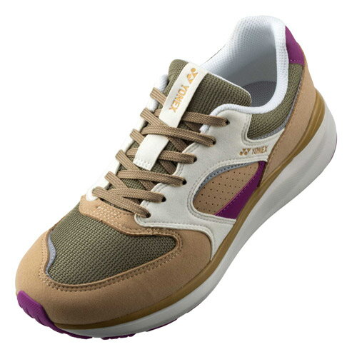 【返品種別A】□「返品種別」について詳しくはこちら□2024年08月 発売◆パワークッション プラス12mの高さから落とした生卵が、割れずに6m以上跳ね返る「パワークッションプラス」ヨネックス独自の衝撃吸収性と反発性を併せ持つ衝撃吸収素材パワークッション。パワークッションに反発性の高い特殊樹脂を添加し、格子状に＋型の溝を最適な間隔と深さで配置した新構造を採用した「パワークッションプラス」。従来の軽量性を保ちつつ、衝撃吸収性を28％※1、反発性を62％※2向上させ(一般的な衝撃吸収材[EVA]との比較)。12mの高さから落とした生卵が、割れずに6m以上跳ね返る※3新衝撃吸収反発素材です。※1　(一財)日本車両検査協会にて測定※2　(一財)ボーケン品質評価機構調べ JIS法準用※3　ヨネックス　調べ。◆パワークッション(R)ヨネックスが独自に開発した軽量衝撃吸収材。着地時に受ける衝撃を和らげ、ひざへの負担をグッと和らげる。■　仕　様　■サイズ：22.5cmカラー：ベージュ/ピンクウィズ(足囲)：3.5E重量：片足約235g(23.5cm)、290g(26.0cm)素材：　アッパー：撥水合成繊維、撥水人工皮革 　インソール：パワークッション 　ミッドソール：パワークッションプラス、合成樹脂、特殊樹脂シャンク　アウトソール：ラバー[YOSHW123315225]ヨネックスアウトドア＞スポーツ用品＞シューズ＞メンズ＞ウォーキングシューズ