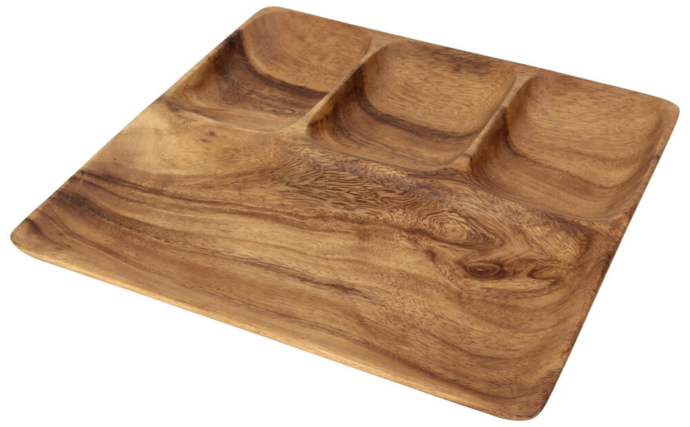 不二貿易 アカシアフラットスクエアトレー 4仕切り付（ブラウン） 30151 [30151フジボウエキ]