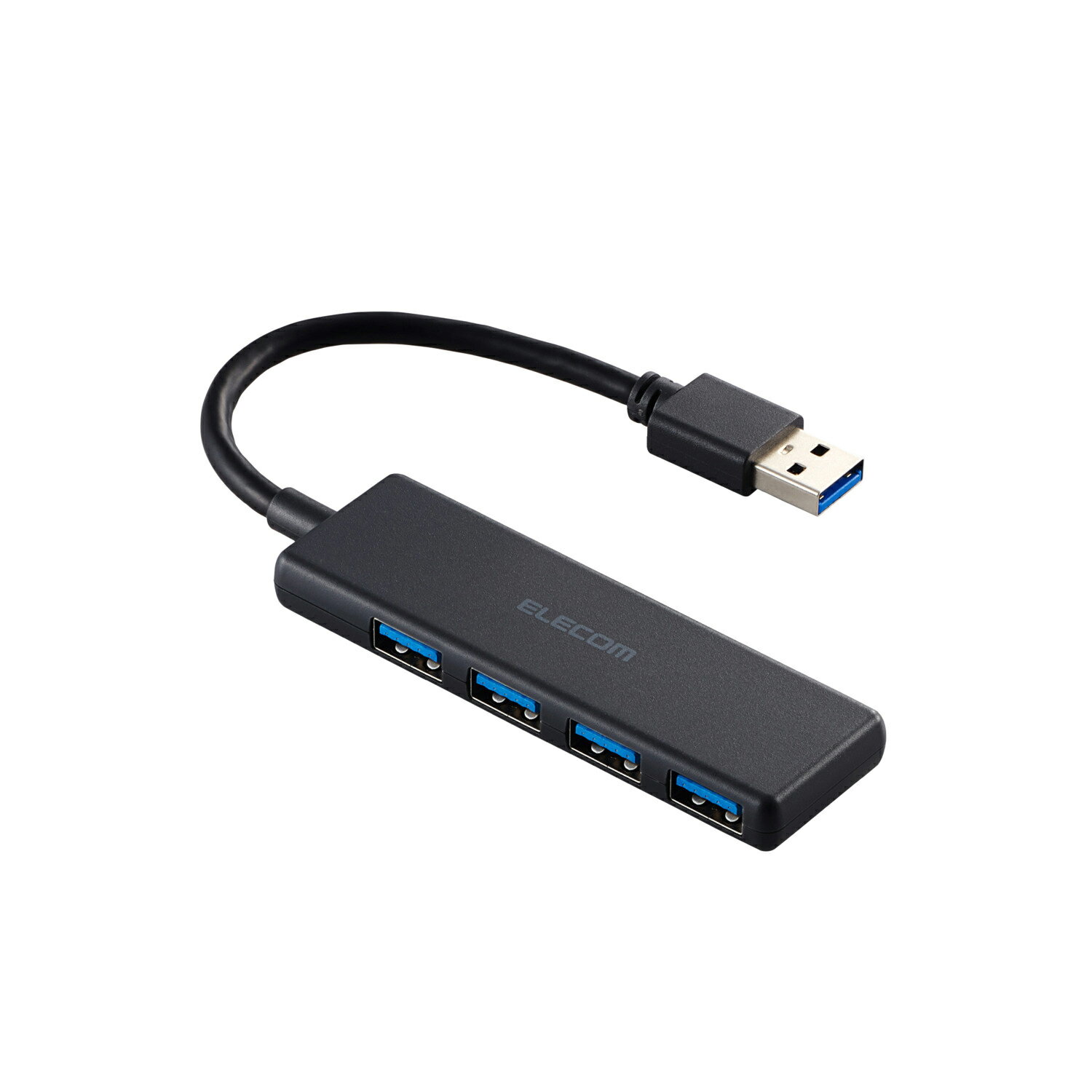 エレコム USB ハブ USB3.2 Gen1 ＜ USB-A ×4 ＞ バスパワー コンパクト 薄型 【 USBポート 搭載 Windows 11 10 Mac PC MacBook Surface 等対応 】 ケーブル長10cm（ブラック） U3H-H040BK