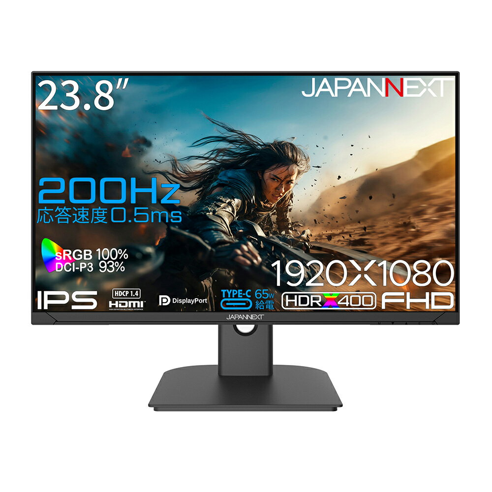 JAPANNEXT�å���ѥ�ͥ����� �����ߥ󥰱վ��ǥ����ץ쥤(23.8��/IPS/FullHD 1920��1080/200Hz/0.5ms/HDR400/HDMI2.0/DP1.2/USB Type-C/VESA/2ǯ�ݾ�)(�֥�å�) JN-IPS238G200F-C6