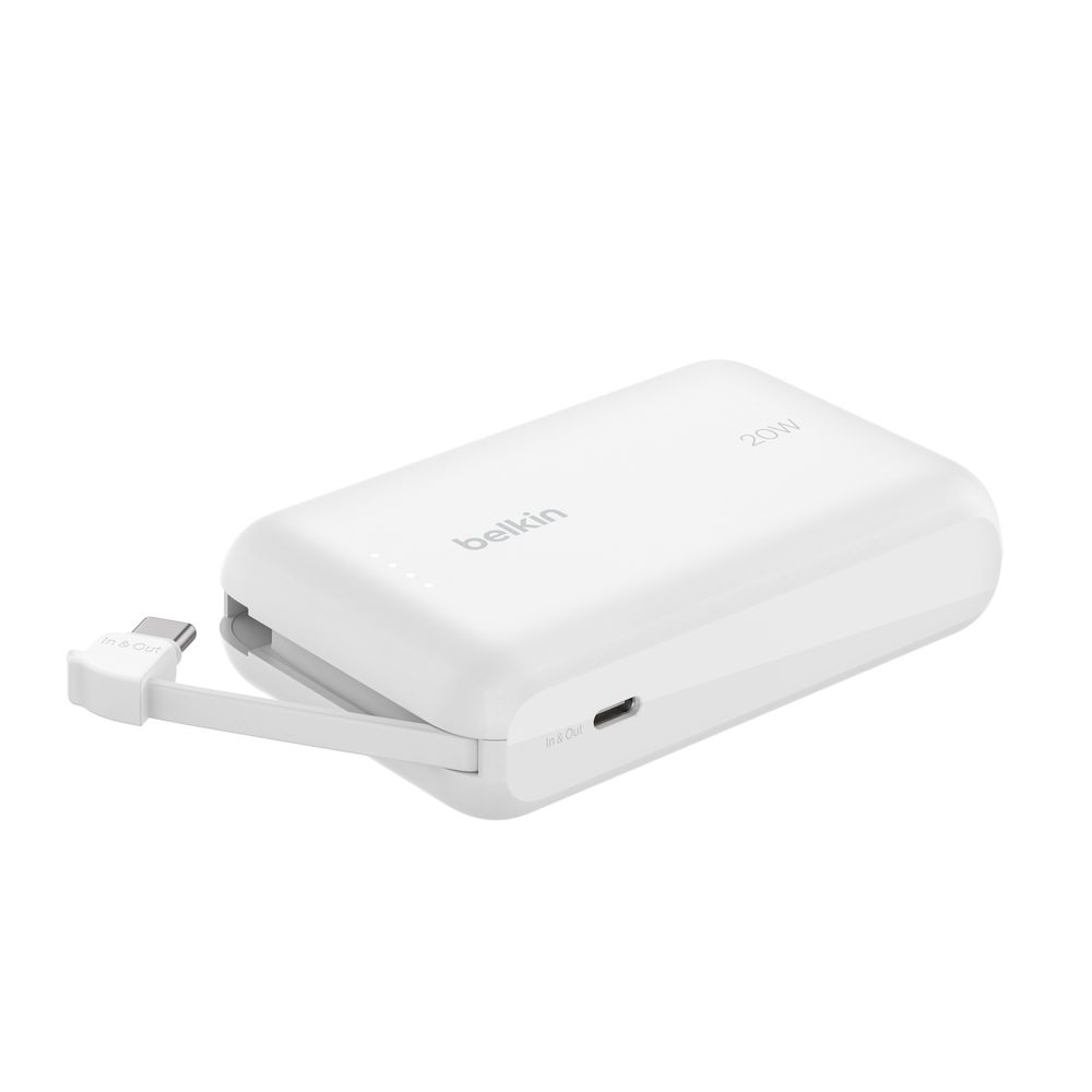 BELKIN BoostCharge 20W ケーブル内蔵 モバイルバッテリー10000mAh(ホワイト) BPB021FQWH