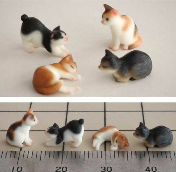 ［鉄道模型］梅桜堂 【再生産】FI-024-48C 猫セットA(4種×各1匹入り)【1/48スケール】
