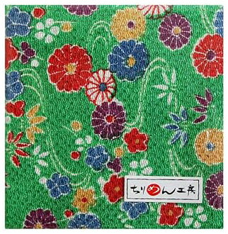 NBK ちりめんカットクロス 23×33cm（友禅・花柄×緑） Y002-13