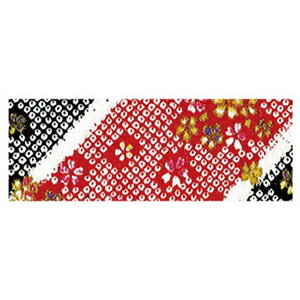 NBK ちりめんカットクロス 23×33cm（金彩・花柄×赤×黒） GMK32-04