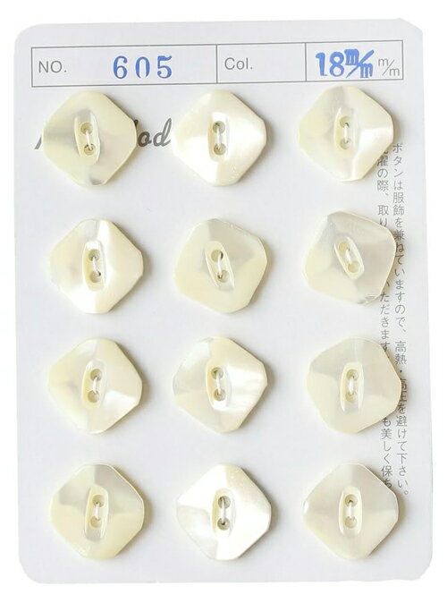 Button - NBK シェルボタン （白・φ18mm）1台紙（12個付） IGA605-18