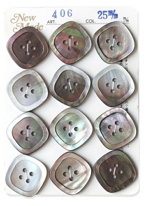 Button - NBK シェルボタン （黒・φ25mm）1台紙（12個付） IGA406-25