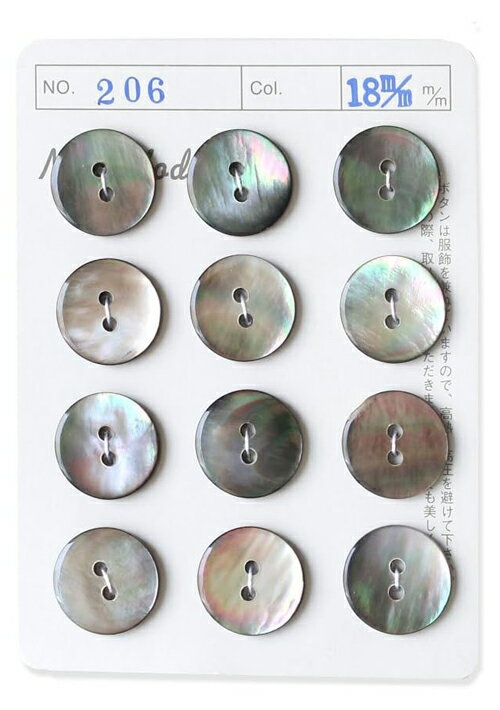 NBK シェルボタン （黒・φ18mm） 1台紙（12個付） IGA206-18